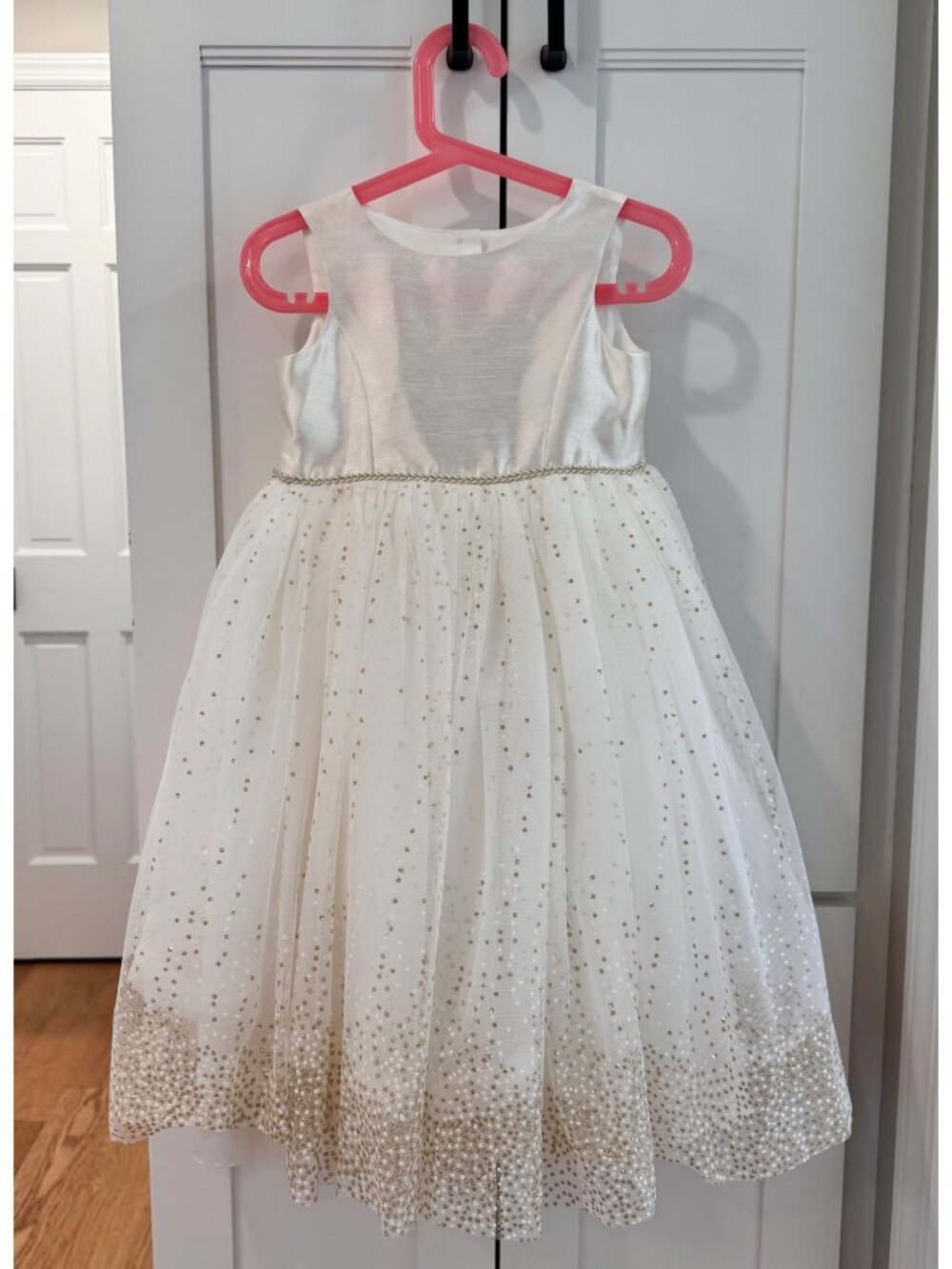 David’s Bridal Girls 4 Tulle Tea Length Gold Glitter Flower Girl Formal Dress - Picture 10 of 10